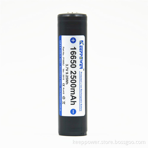 KeepPower 3.7V sanyo 16650 2500mah protected li-ion battery 16650 P1665J
